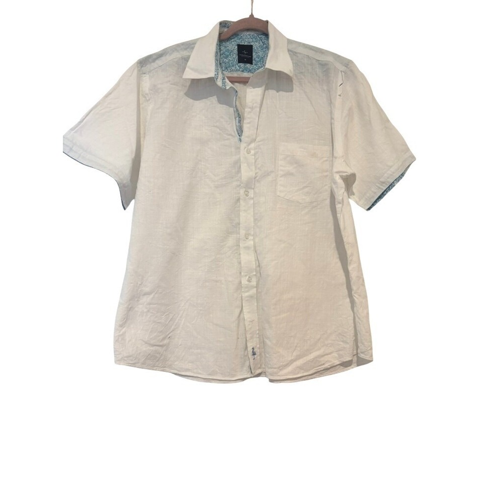 Tailor Byrd men's sz XL white collared short sleeve button down shirt JJ‎